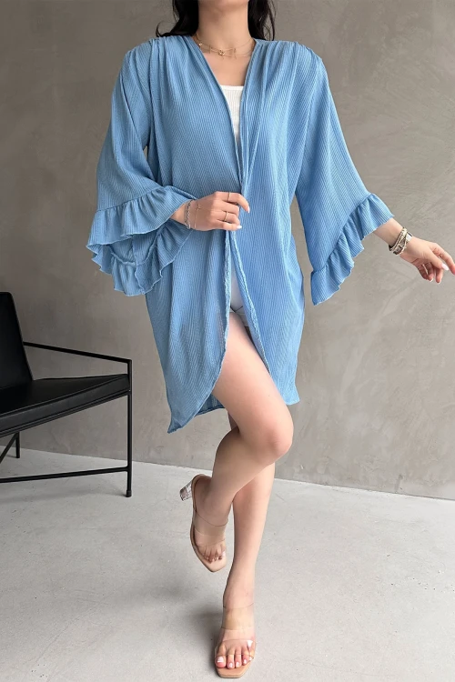 Mavi Kolları Volanlı File Hırka BCDF-252171