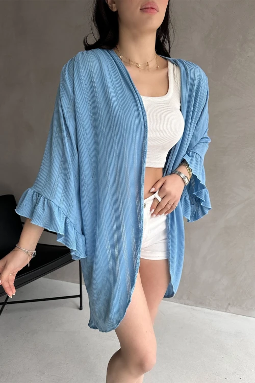 Mavi Kolları Volanlı File Hırka BCDF-252171