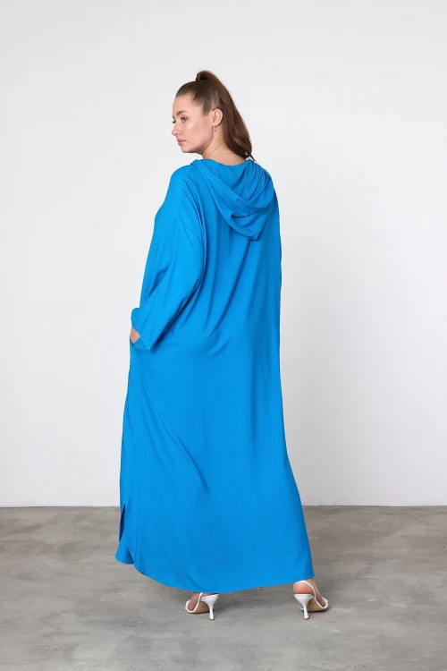 Maxi Boy Mavi Nakış İşlemeli Örme Viscon Elbise BCVL-25V037