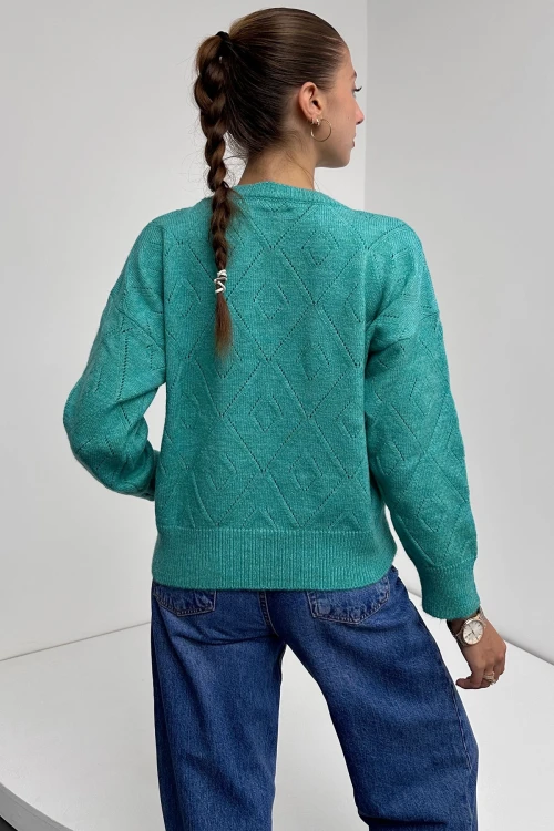 Mint Bisiklet Yaka Baklava Desenli Triko Kazak BC24A1001