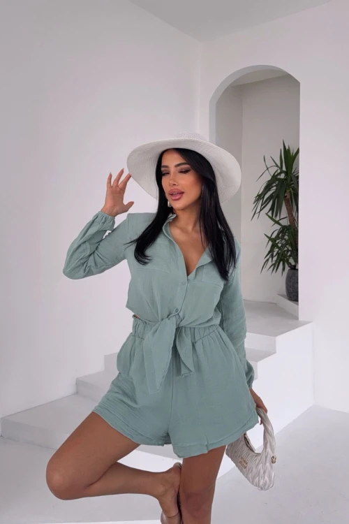 Mint Müslin Keten Şortlu Alt Üst Takım BCBT-251001