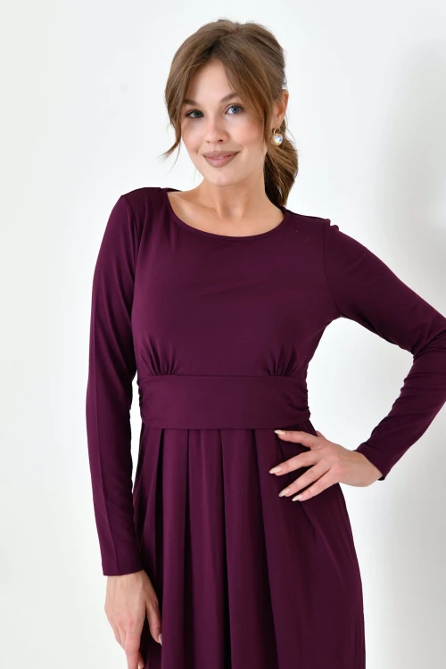 Mor Bisiklet Yaka Pileli Geniş Kesim Hamile Elbisesi BC25PKN20