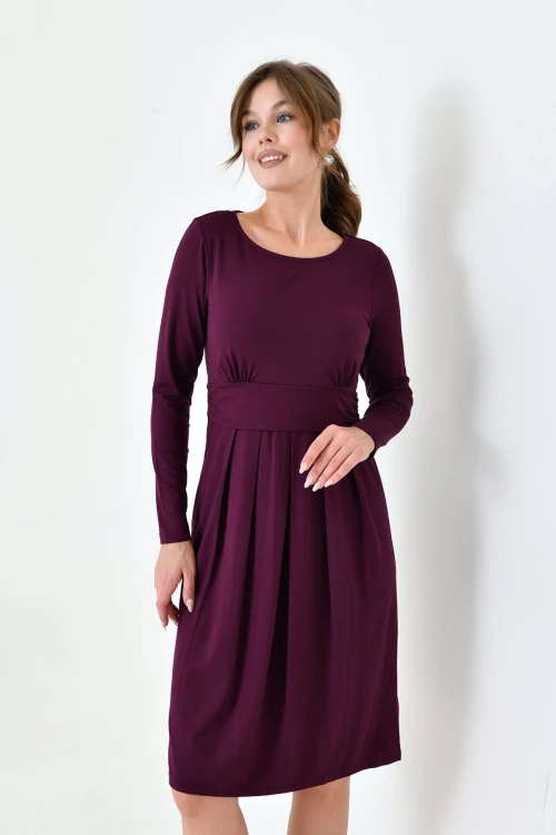 Mor Bisiklet Yaka Pileli Geniş Kesim Hamile Elbisesi BC25PKN20