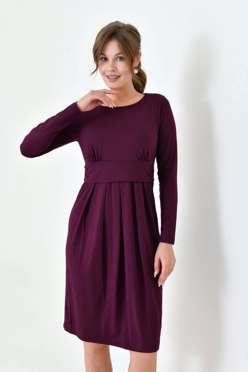 Mor Bisiklet Yaka Pileli Geniş Kesim Hamile Elbisesi BC25PKN20