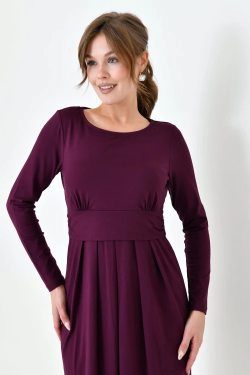 Mor Bisiklet Yaka Pileli Geniş Kesim Hamile Elbisesi BC25PKN20