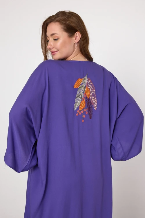 Maxi Boy Mor Nakış İşlemeli Dokuma Viscon Elbise BCVL-25V039