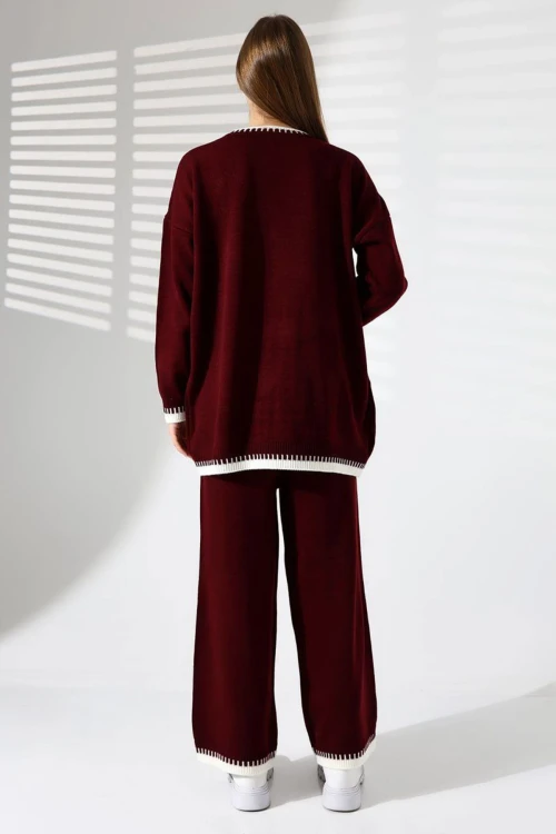 Mürdüm Bisiklet Yaka Çoban Dikişli Kazak Ve Palazzo Triko Alt Üst Takım BCES-241004
