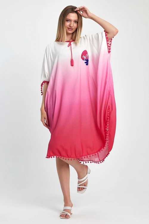 Maxi Boy Pembe Nakış İşlemeli Püsküllü Dokuma Viscon Elbise BCVL-251014