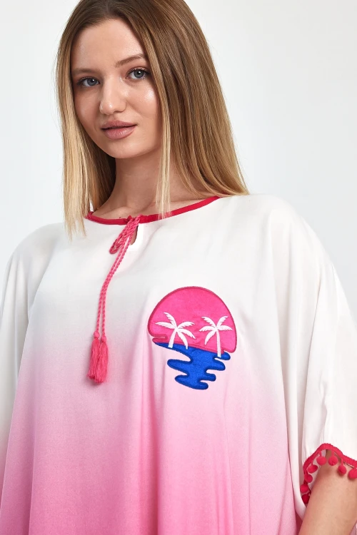 Maxi Boy Pembe Nakış İşlemeli Püsküllü Dokuma Viscon Elbise BCVL-251014