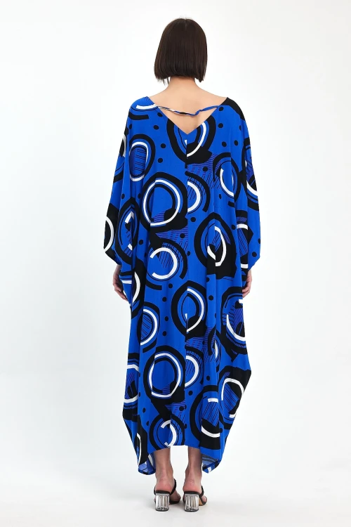 Maxi Boy Saks Baskılı Dokuma Viscon Elbise BCVL-251067