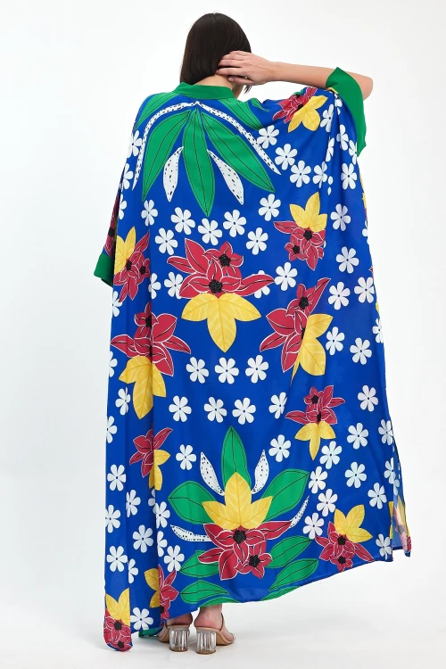 Maxi Boy Saks Baskılı Dokuma Viscon Elbise BCVL-251069