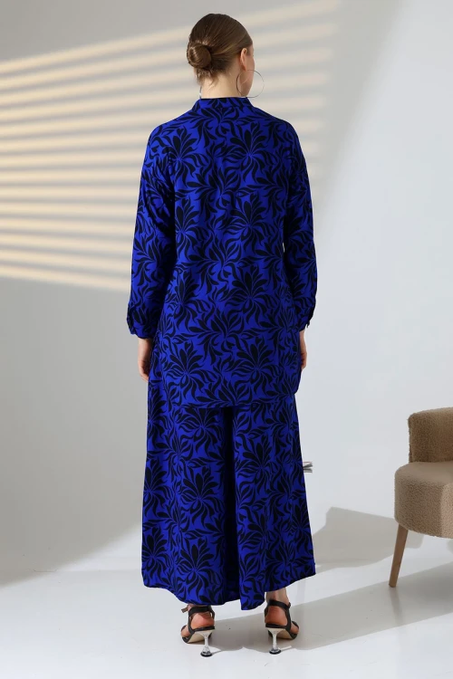 Saks Hakim Yaka Gömlek Ve Rahat Kesim Pantolon Dokuma Alt Üst Takım BCVL-25V053