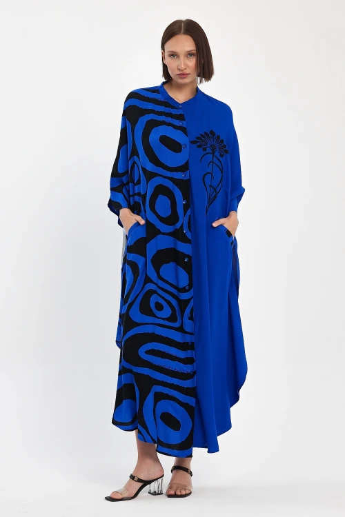 Maxi Boy Saks Nakış İşlemeli Dokuma Viscon Elbise BCVL-251033