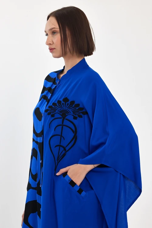 Maxi Boy Saks Nakış İşlemeli Dokuma Viscon Elbise BCVL-251033