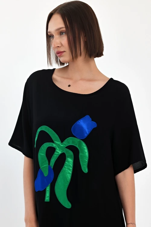 Maxi Boy Saks Nakış İşlemeli Dokuma Viscon Elbise BCVL-251041