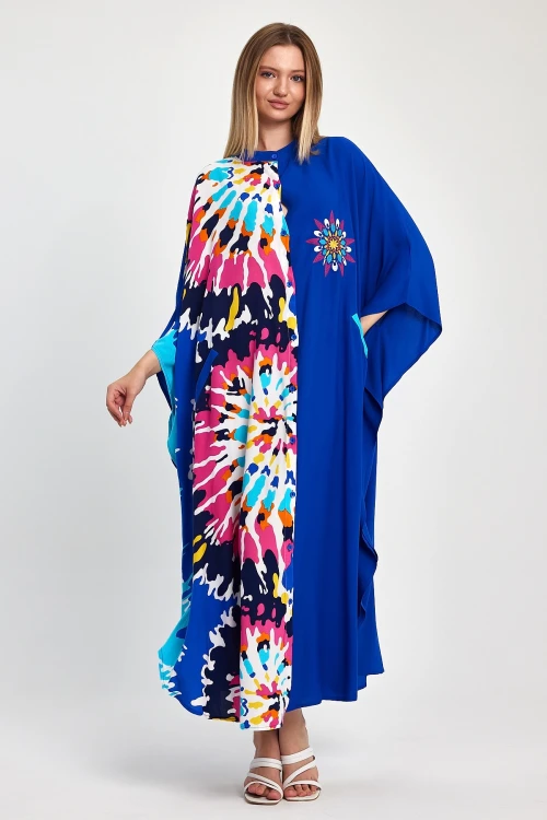 Maxi Boy Saks Nakış İşlemeli Dokuma Viscon Elbise BCVL-251076