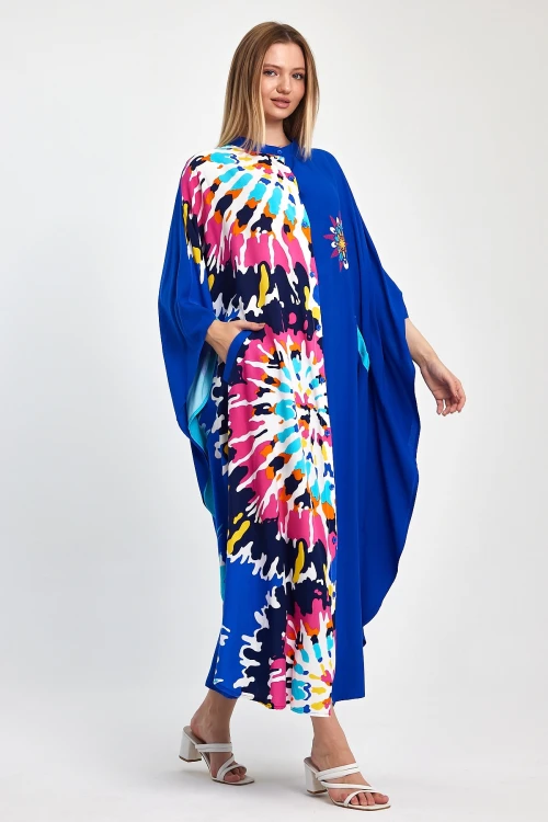 Maxi Boy Saks Nakış İşlemeli Dokuma Viscon Elbise BCVL-251076