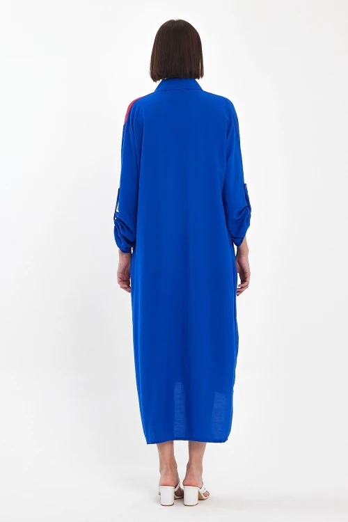 Maxi Boy Saks Nakış İşlemeli Dokuma Viscon Elbise BCVL-25991