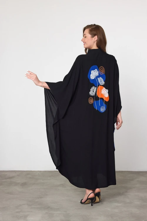 Maxi Boy Saks Nakış İşlemeli Dokuma Viscon Elbise BCVL-25993