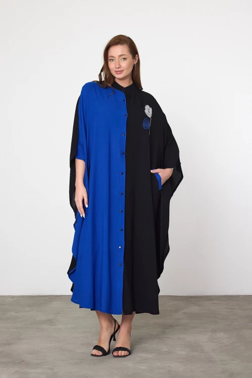 Maxi Boy Saks Nakış İşlemeli Dokuma Viscon Elbise BCVL-25993