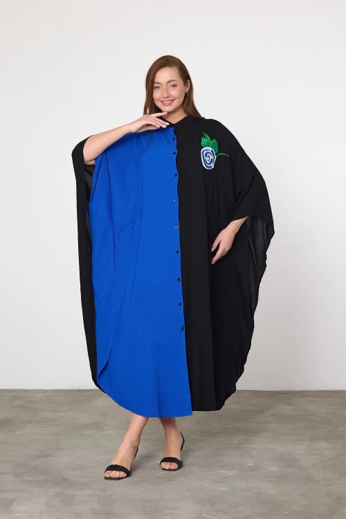 Maxi Boy Saks Nakış İşlemeli Dokuma Viscon Elbise BCVL-25994