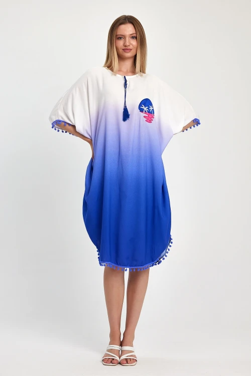 Maxi Boy Saks Nakış İşlemeli Püsküllü Dokuma Viscon Elbise BCVL-251014