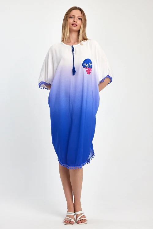 Maxi Boy Saks Nakış İşlemeli Püsküllü Dokuma Viscon Elbise BCVL-251014