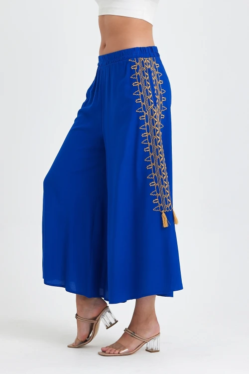 Maxi Boy Saks Nakış İşlemeli Rahat Kalıp Şalvar Pantolon BCVL-25929