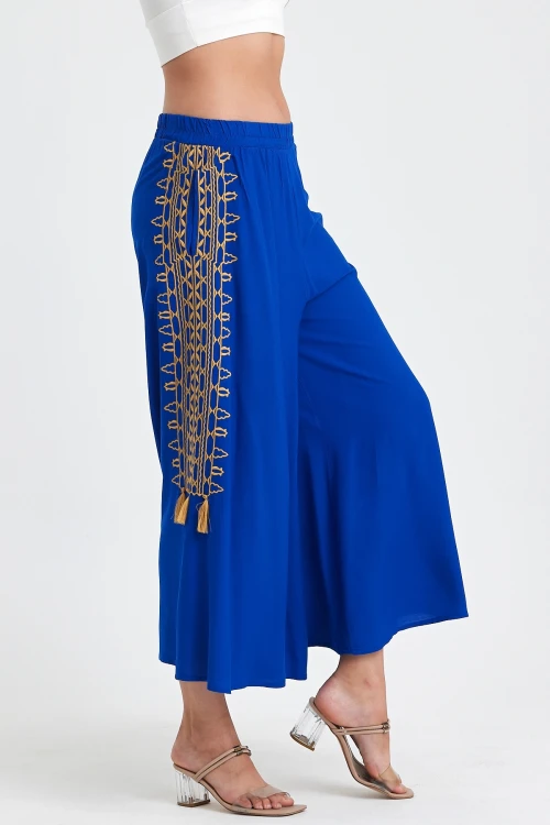 Maxi Boy Saks Nakış İşlemeli Rahat Kalıp Şalvar Pantolon BCVL-25929