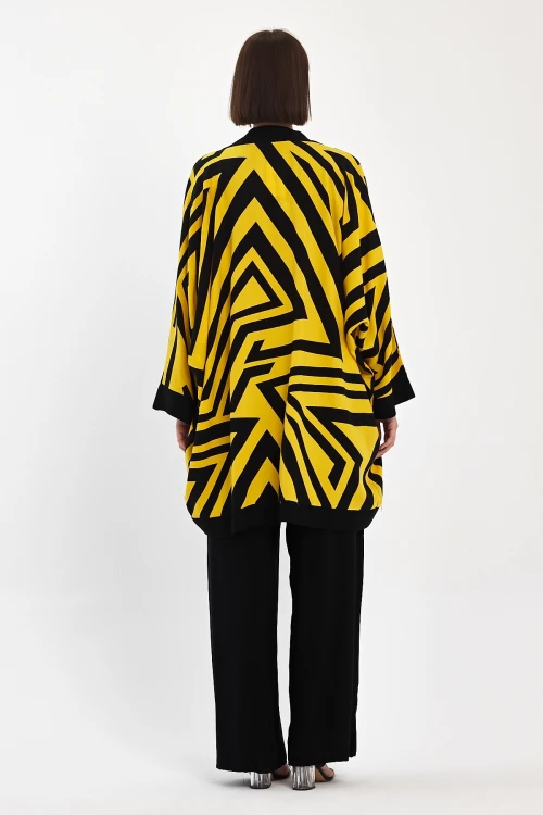 Maxi Boy Sarı Baskılı Kimono Ve Pantolon Dokuma Viscon Alt Üst Takım BCVL-251061