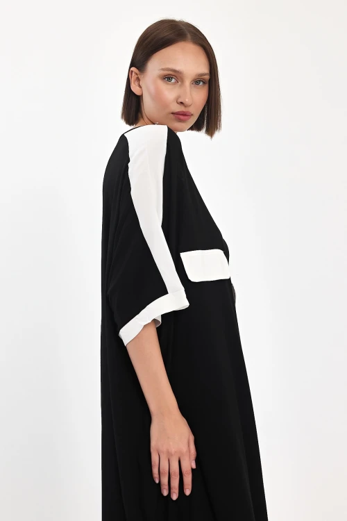 Maxi Boy Siyah Baskılı Dokuma Viscon Elbise BCVL-251066