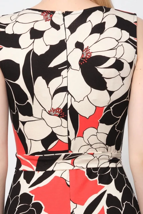 Siyah-Kırmızı Desenli Beli Kuşaklı Örme Viscon Tulum BCVS-252087