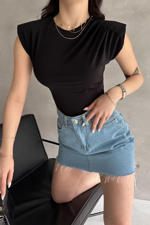 Siyah Omuzu Vatkalı Buzzy Bluz BCDF-252157