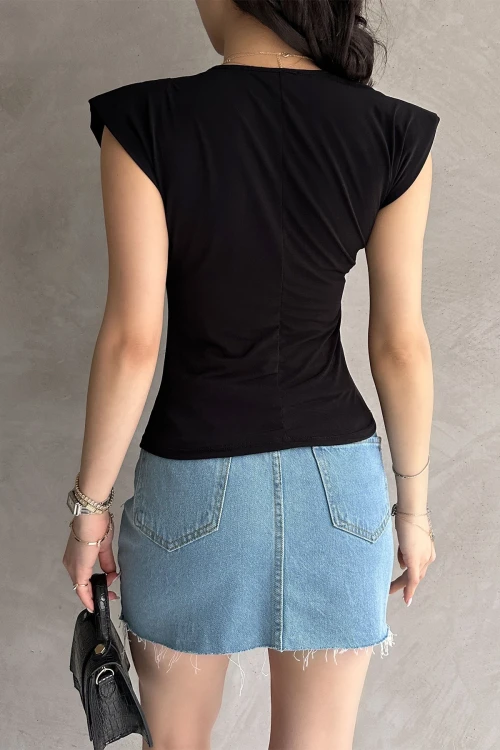 Siyah Omuzu Vatkalı Buzzy Bluz BCDF-252157