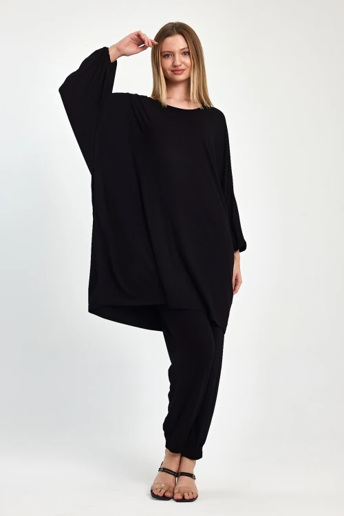Maxi Boy Siyah Tunik Ve Pantolon Örme Viscon Alt Üst Takım BCVL-251029