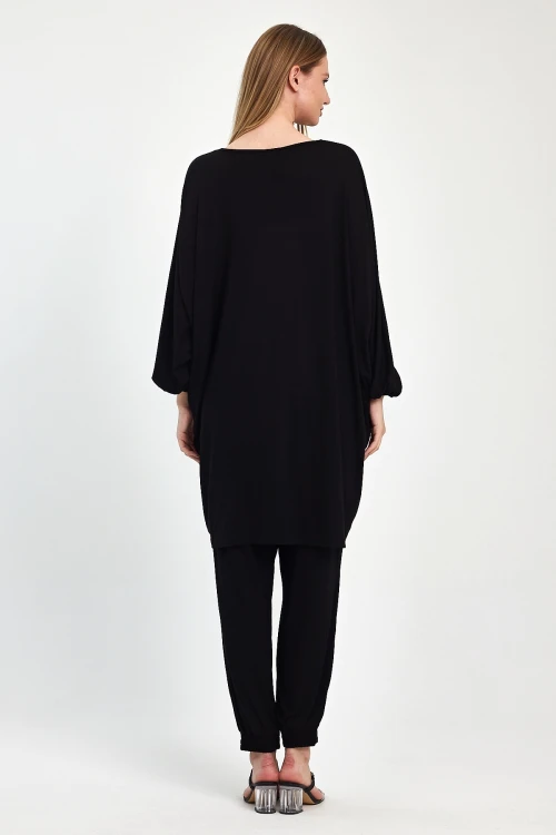 Maxi Boy Siyah Tunik Ve Pantolon Örme Viscon Alt Üst Takım BCVL-251029