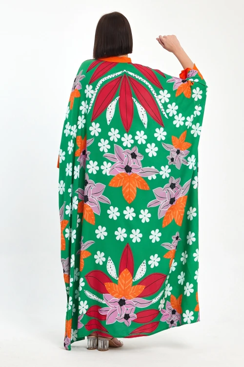 Maxi Boy Yeşil Baskılı Dokuma Viscon Elbise BCVL-251069