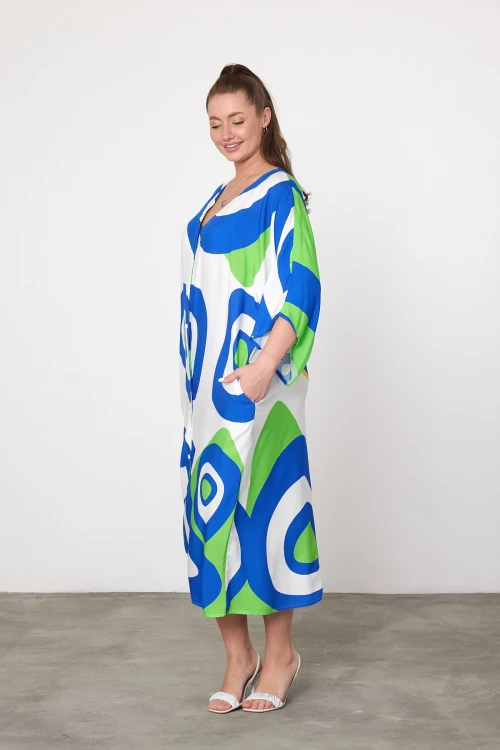 Maxi Boy Yeşil Baskılı Dokuma Viscon Elbise BCVL-25905