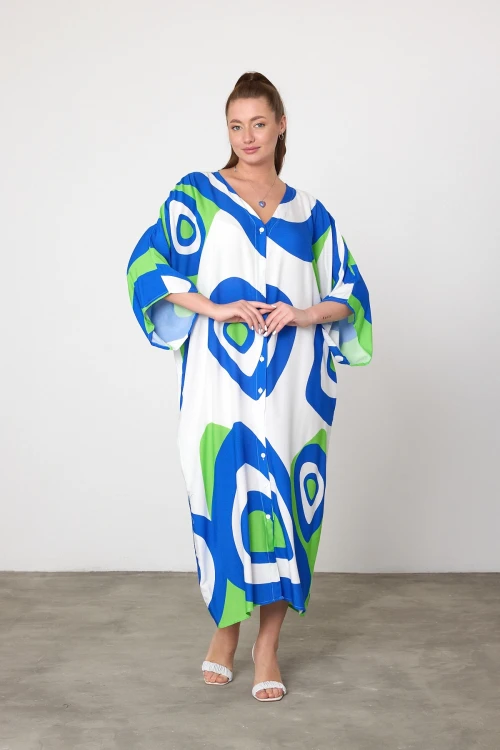 Maxi Boy Yeşil Baskılı Dokuma Viscon Elbise BCVL-25905