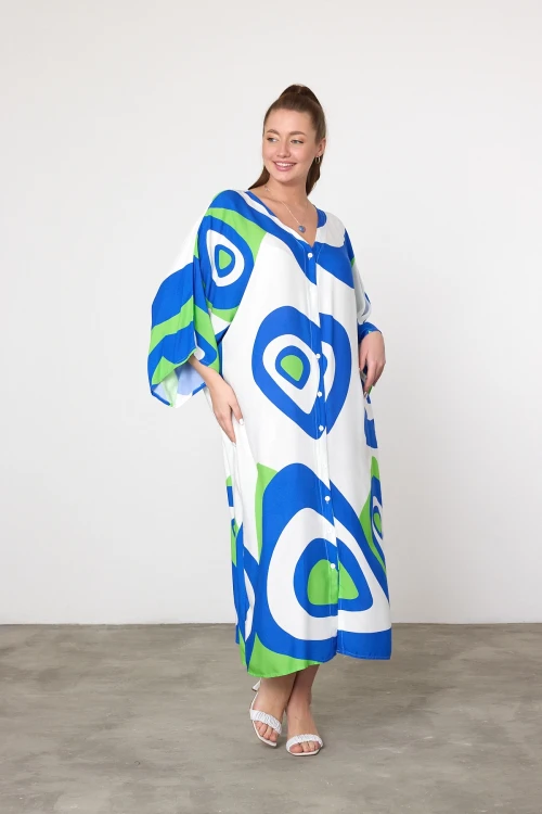 Maxi Boy Yeşil Baskılı Dokuma Viscon Elbise BCVL-25905