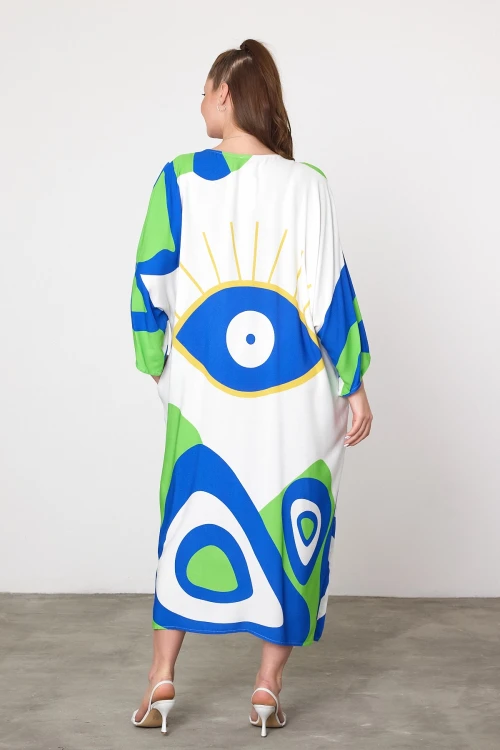 Maxi Boy Yeşil Baskılı Dokuma Viscon Elbise BCVL-25905