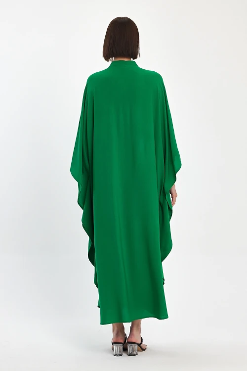 Maxi Boy Yeşil Nakış İşlemeli Dokuma Viscon Elbise BCVL-251033