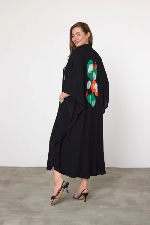 Maxi Boy Yeşil Nakış İşlemeli Dokuma Viscon Elbise BCVL-25993