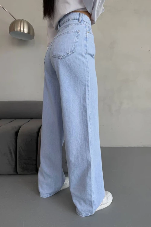 Açık Mavi Yüksek Bel Baggy Palazzo Jean Pantolon BCNW-251415