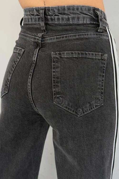 Antrasit 5 Cepli Yıkamalı Şerit Detaylı Baggy Jeans BCNW-251380