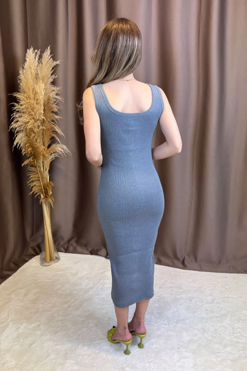 Antrasit Askılı Fitilli Örme Elbise BCOR-252013