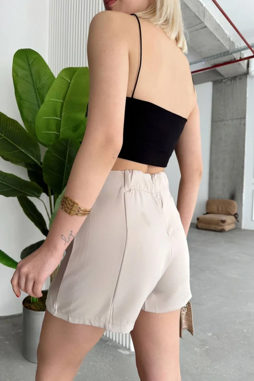 Bej Çift Yırtmaçlı Şort Etek BCHN-25250364