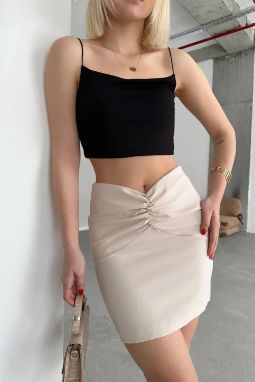 Bej Önü Büzgülü Örme Etek BCHN-2525222