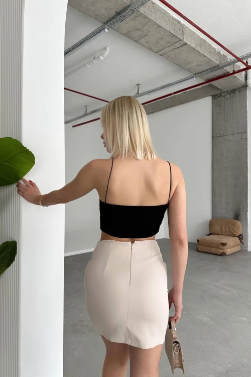 Bej Önü Büzgülü Örme Etek BCHN-2525222