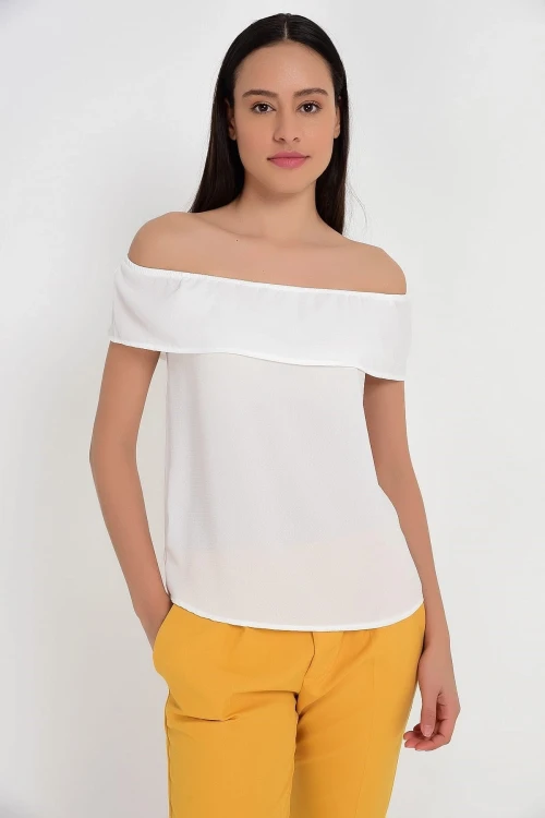 Ekru Madonna Yaka Kolsuz Bluz CO-2591818361